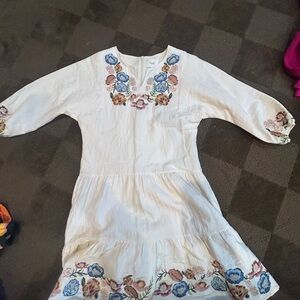 White Embroidered Floral Kids Dress